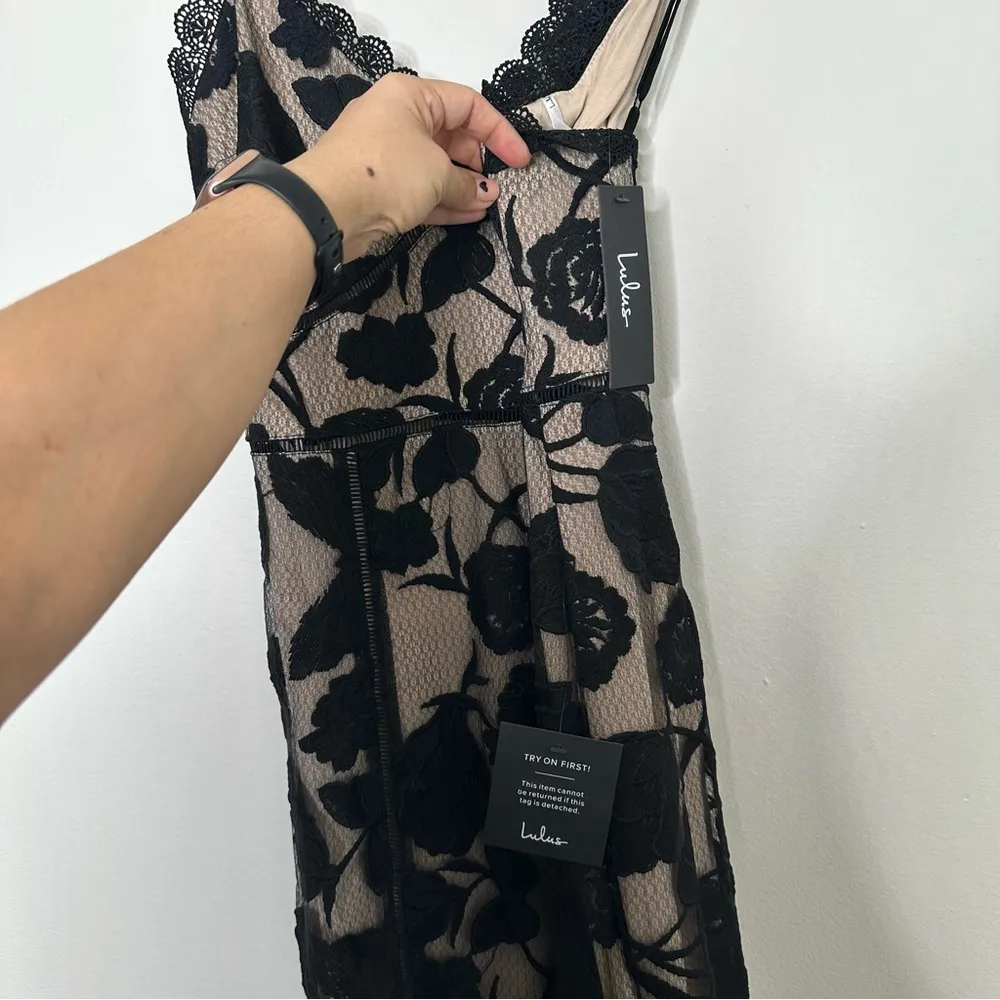 COPY - NEW Lulus Alluring Dream Black Floral Mesh Lace Trumpet Midi Dress - Image 7
