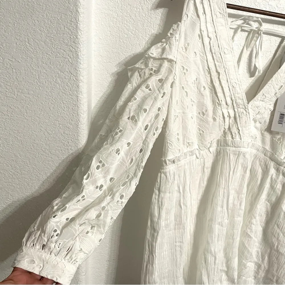 NWT IRO Womens Dress White Meila Eyelet Open Shoulder Long Sleeve Mini Size 38 6 - Image 6