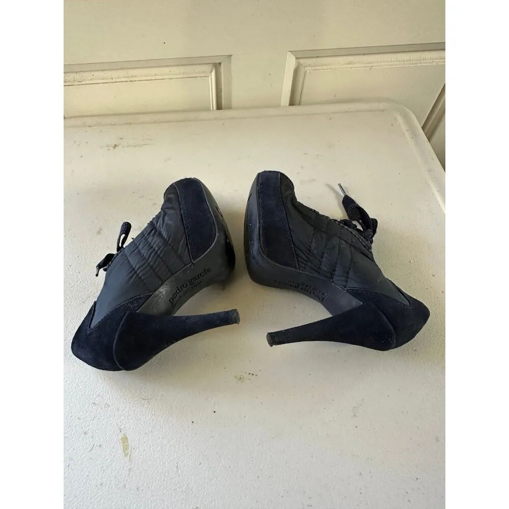 Pedro Garcia Lady Stack Rizzo Blue Nylon Suede Lace Up Italian Ankle Boots US 7 - Image 5