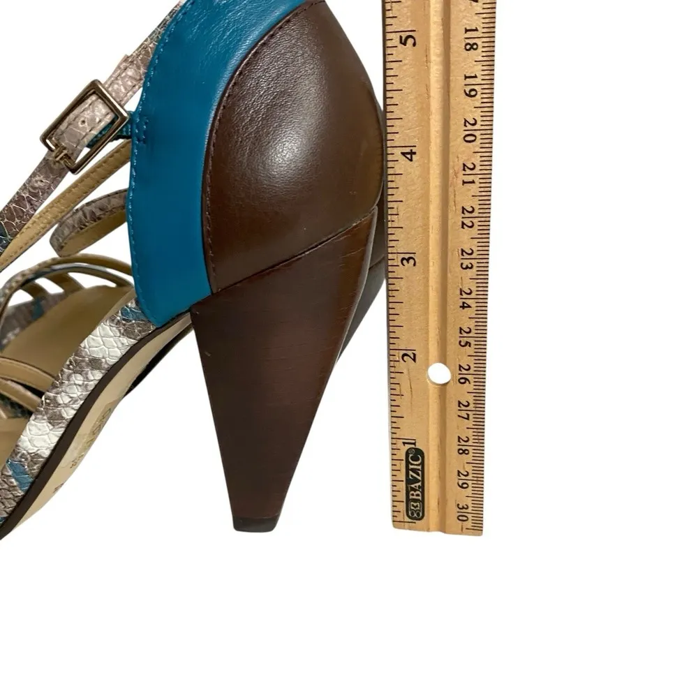 LE CHATEAU Women's Sandals High Heels Open Toe Sz 7 Crisscross Blue - Image 7