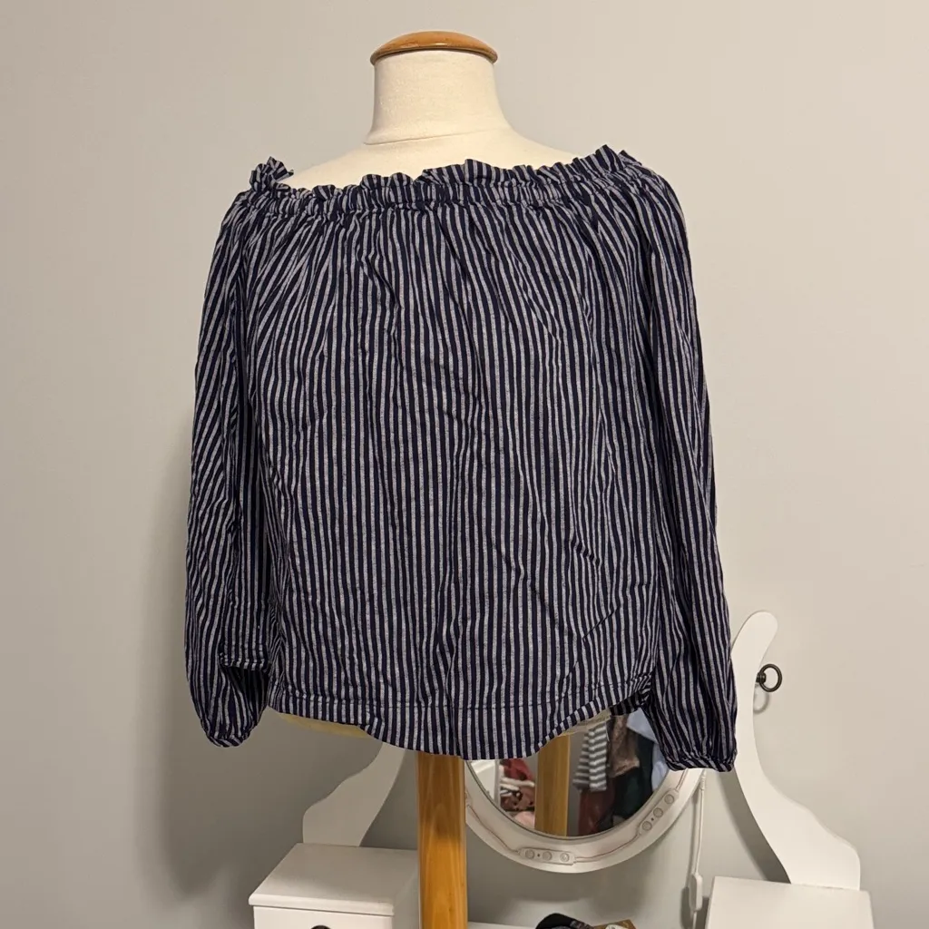 A New Day Navy and White Striped Crop Top - Image 2