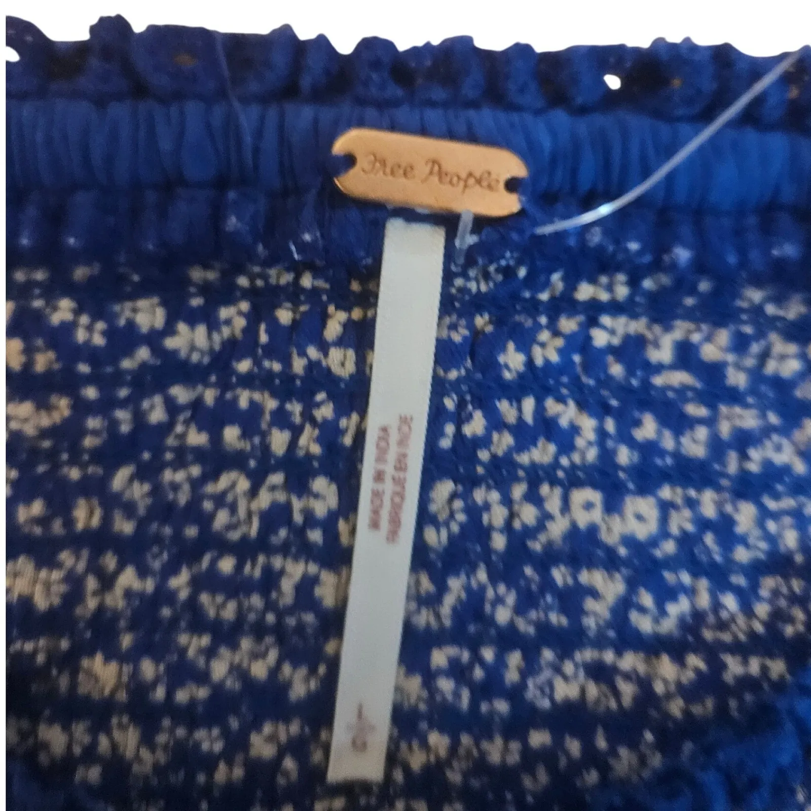 Free People Women's Blue Combo Floral Print Square Neck Peplum‎ Top Blouse L - Image 4