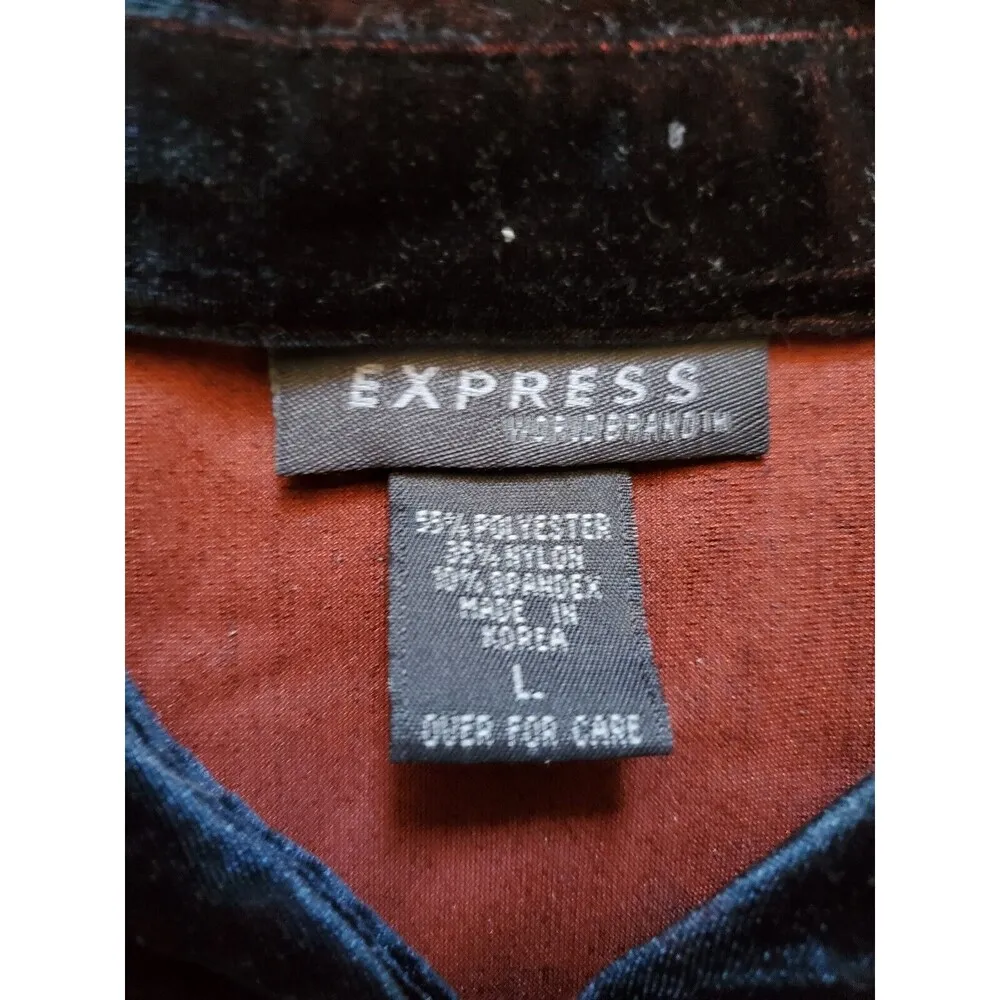 Express Velvet Shirt Women Large Black Red Shimmer 90s Long Sleeve Button Dance - Image 4