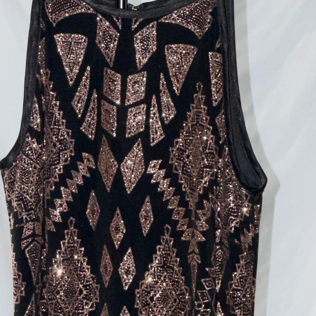 Wendye Chaitin Jump Apparel Y2K Body-conGeometric Black and Gold Dress Sz S - Image 2