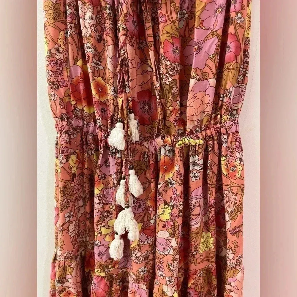 Floral strapless Maxi dress boho print tassels coral pink ruffles baby shower - Image 3