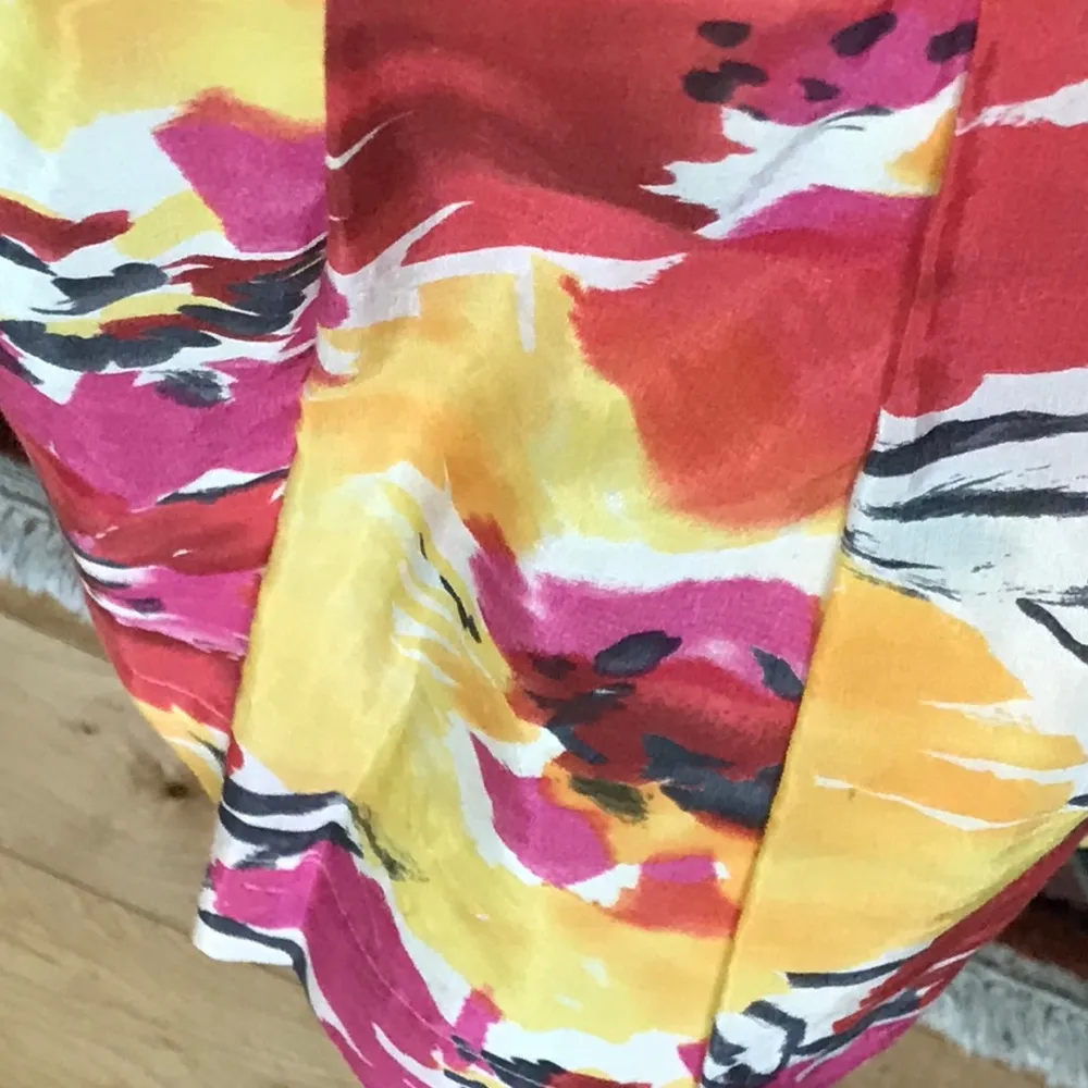 Vintage The Limited Pink Yellow Floral Silk Cotton Pleated A Line Skirt Sz 6 - Image 4