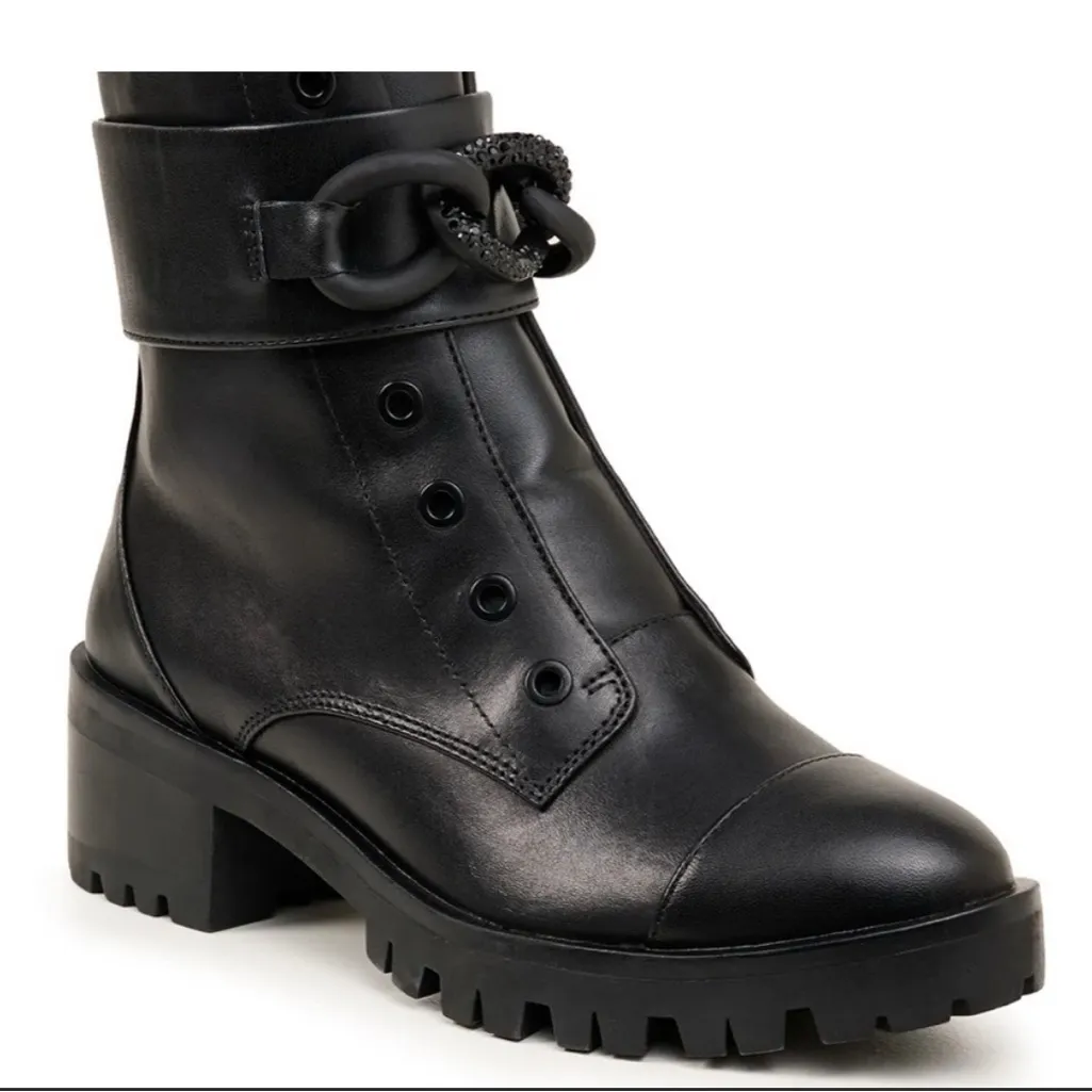 NIB KARL LAGERFELD Paris Pepper Boots Grommets meet buckled straps elegant 7.5 - Image 3