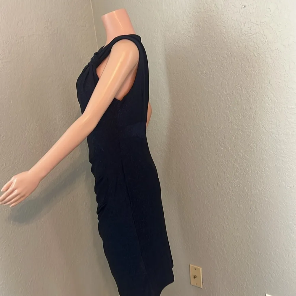 Adrianna Papell Crushed blue METALLIC JERSEY SHEATH Side Ruched DRESS Sz 12 #185 - Image 8