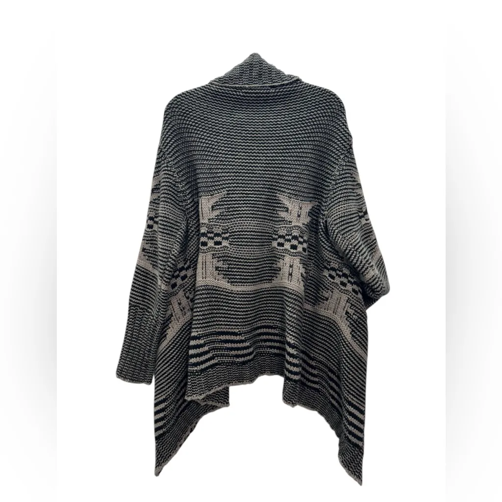 LOVE STITCH Aztec WOOL Open Cardigan Sweater Black Size M - Image 3