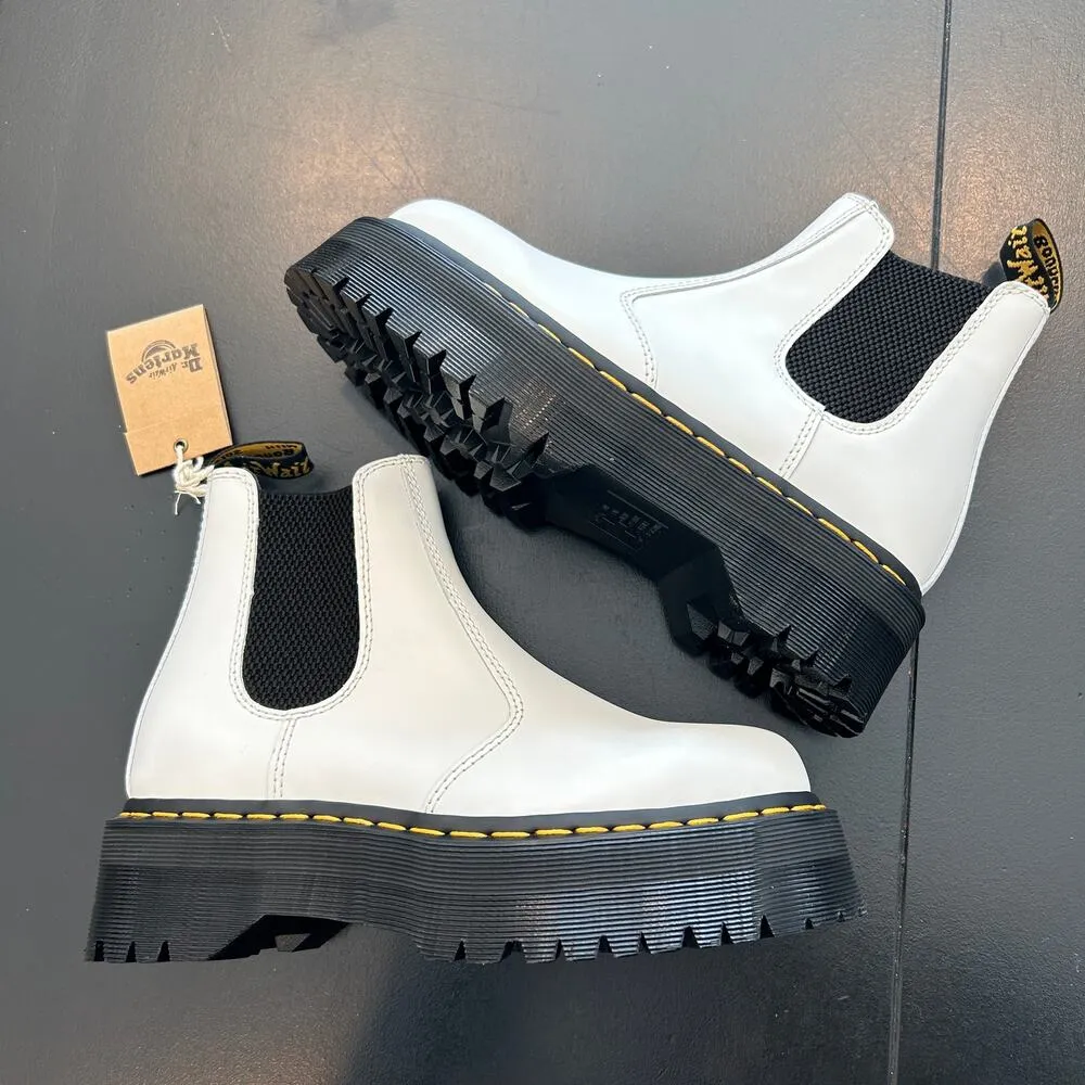 Dr Martens 2976 Quad Women Smooth Leather Chelsea Platform Boots White Black NEW - Image 7