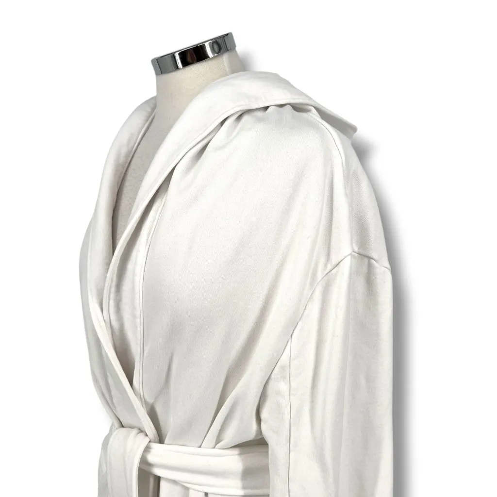Mantra Los Angeles White Cotton Hooded Bathrobe Pockets Belt Womens Medium - Image 4