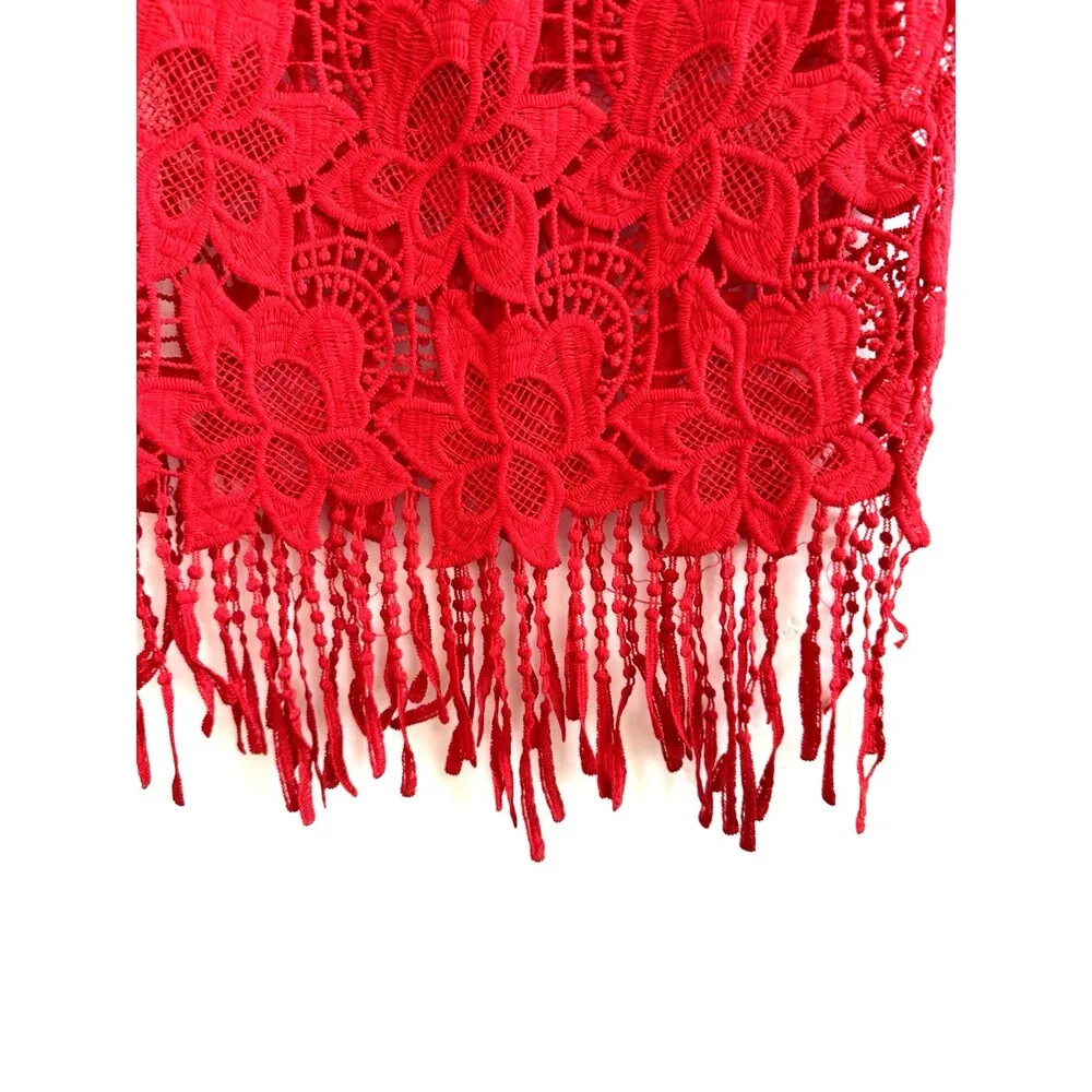 WOMEN RED DRESS FLAPPER LACE SHORT SLEEVE ZIPPER CASUAL SIZE S - Image 2