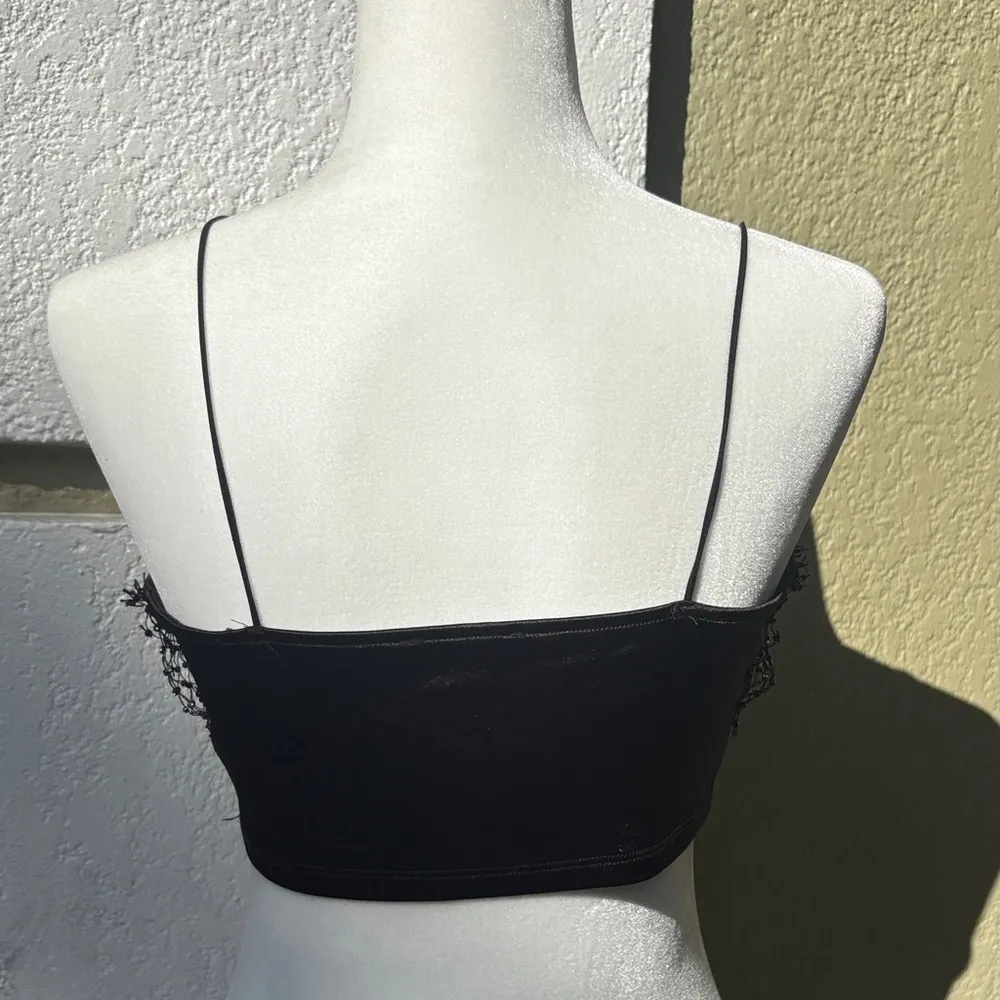 Source Unknown Black Rhinestone Mesh Crop Top - Image 2