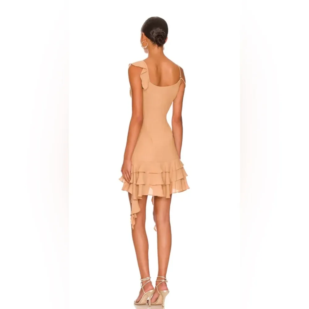 NEW NBD Dua Mini Sleeveless Cocktail Dress Tiered Ruffles Nude Medium NWT - Image 3