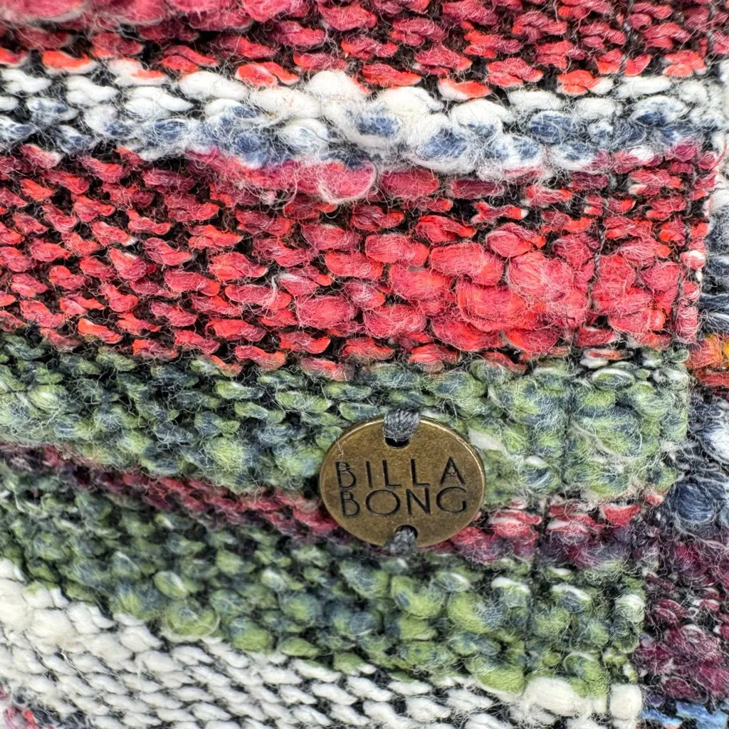 Billabong Striped French Terry Cardigan Boho Rasta Woven Hooded Shrug Jacket S/M - Image 10