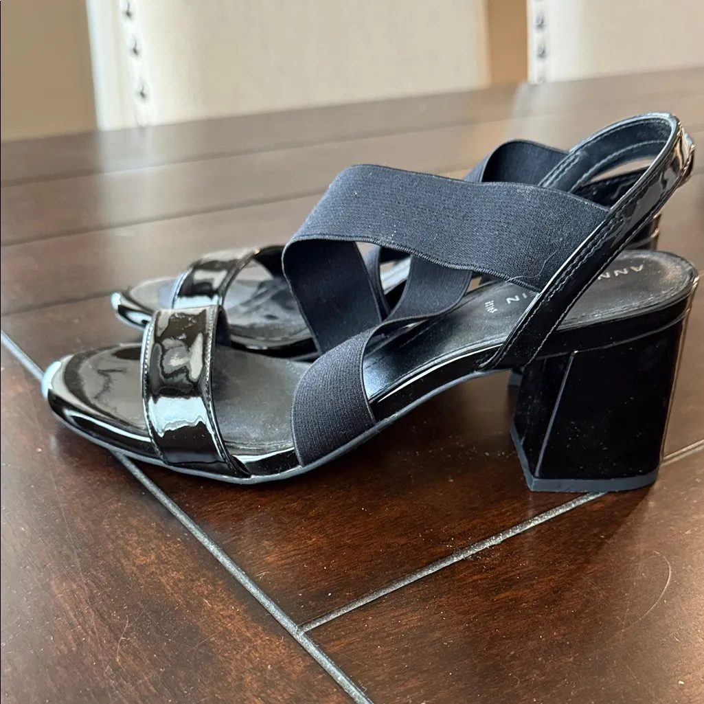 ANNE KLEIN Rayna I-Flex Black Patent Leather Strappy Block Heel Sandals Size 6 - Image 5