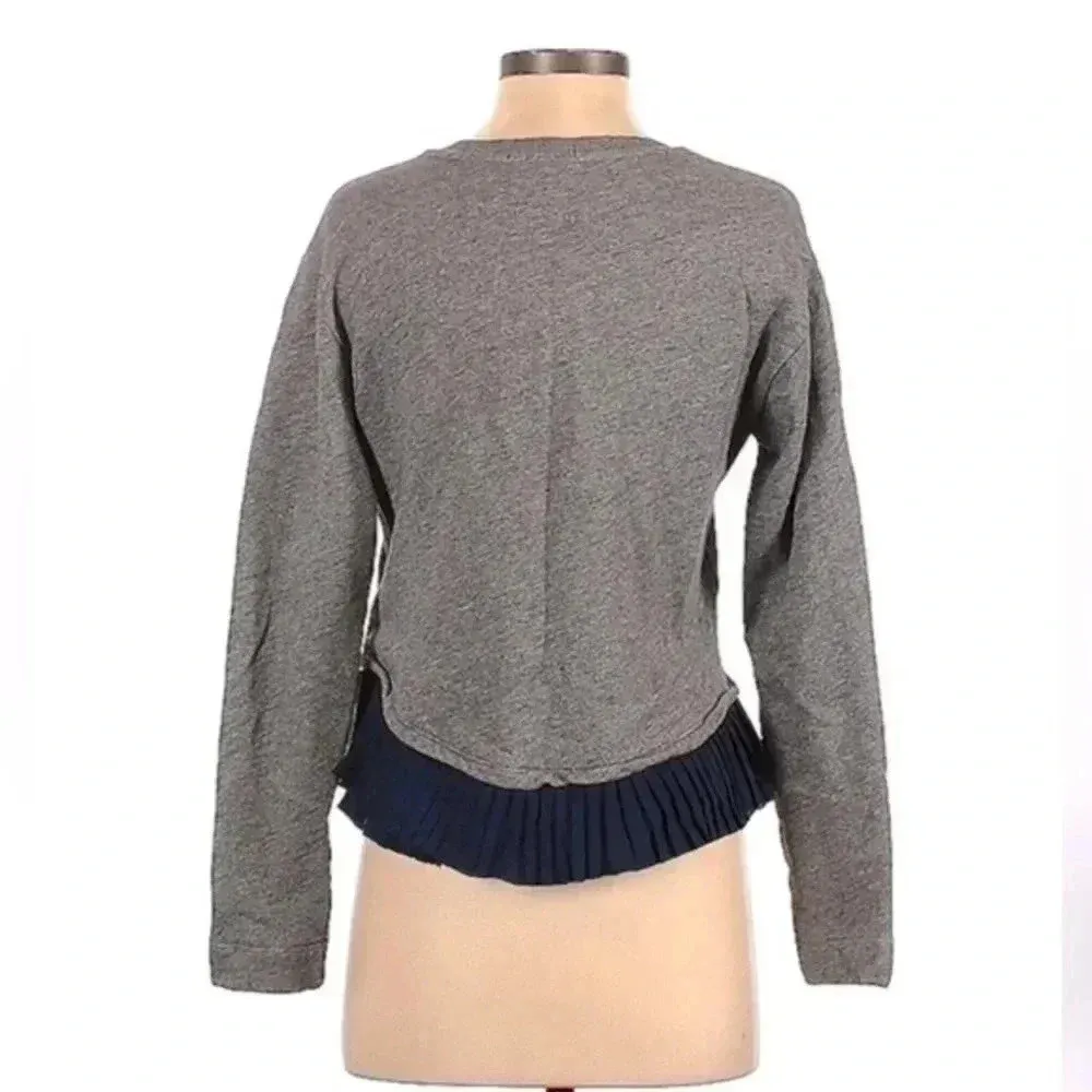 J. Crew | Grey with Navy Ruffle Hem Pullover Sweater Sweatshirt Size XS - Image 6
