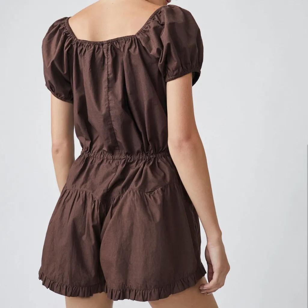 Free People  Dark Brown Button-Front Romper With Adjustable Waist - Image 2