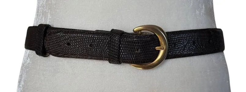 Donna Karan vintage brown genuine lizard adjustable belt women's size small - Image 1