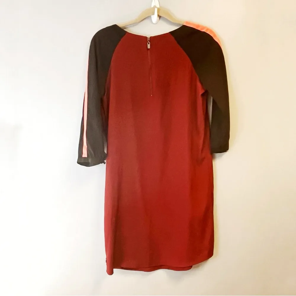 Scotch & Soda Dress Burgundy & Black 3/4 Sleeve w/ Beaded Pockets Sz 1 (S) GUC - Image 7