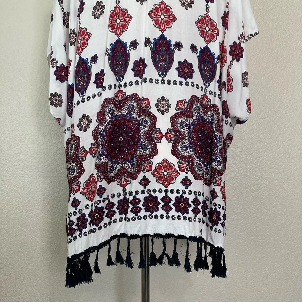 Coco + Carmen  Boho White Printed Tassel Open Front Kimono - Image 9