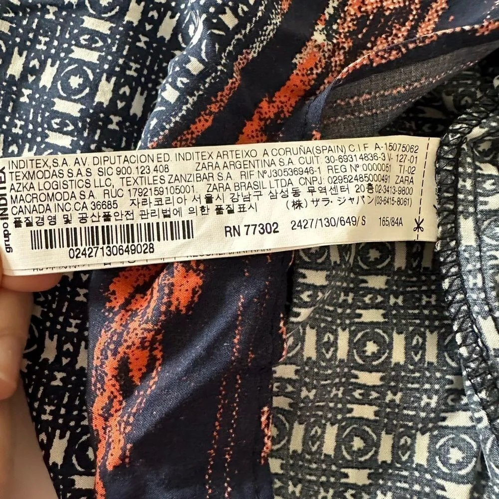 Zara Basic Moroccan Printed Blue/ orange pattern Tunic Dress Size Small - Image 11