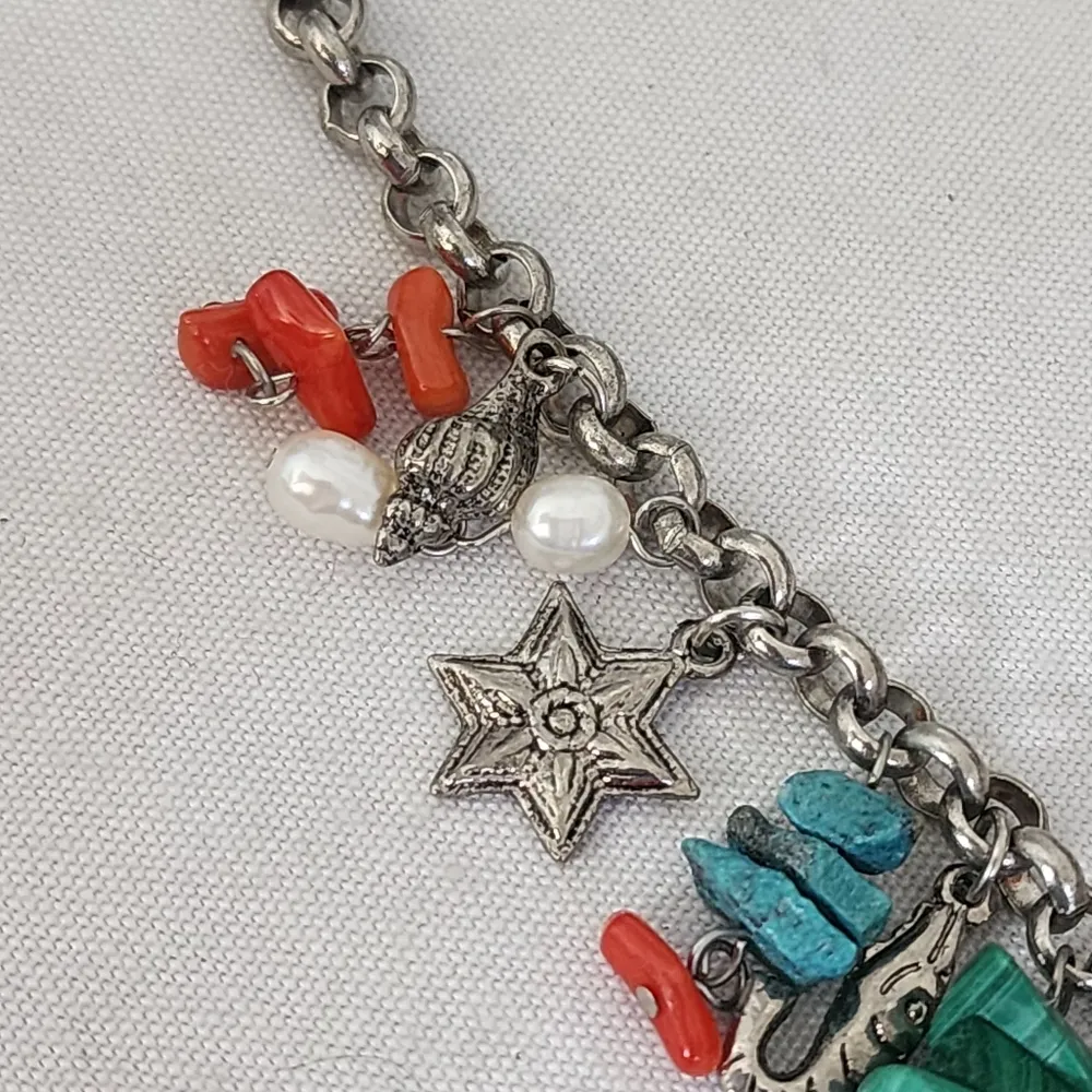 Silver Sealife Charm Necklace Freshwater Pearls Natural Stone Shell Earrings Set - Image 3