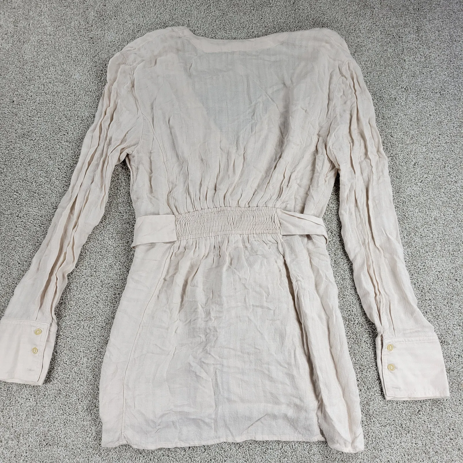 Free People Womens Belted‎ Top Medium Cream Solid Button Down Long Sleeve Blouse - Image 12