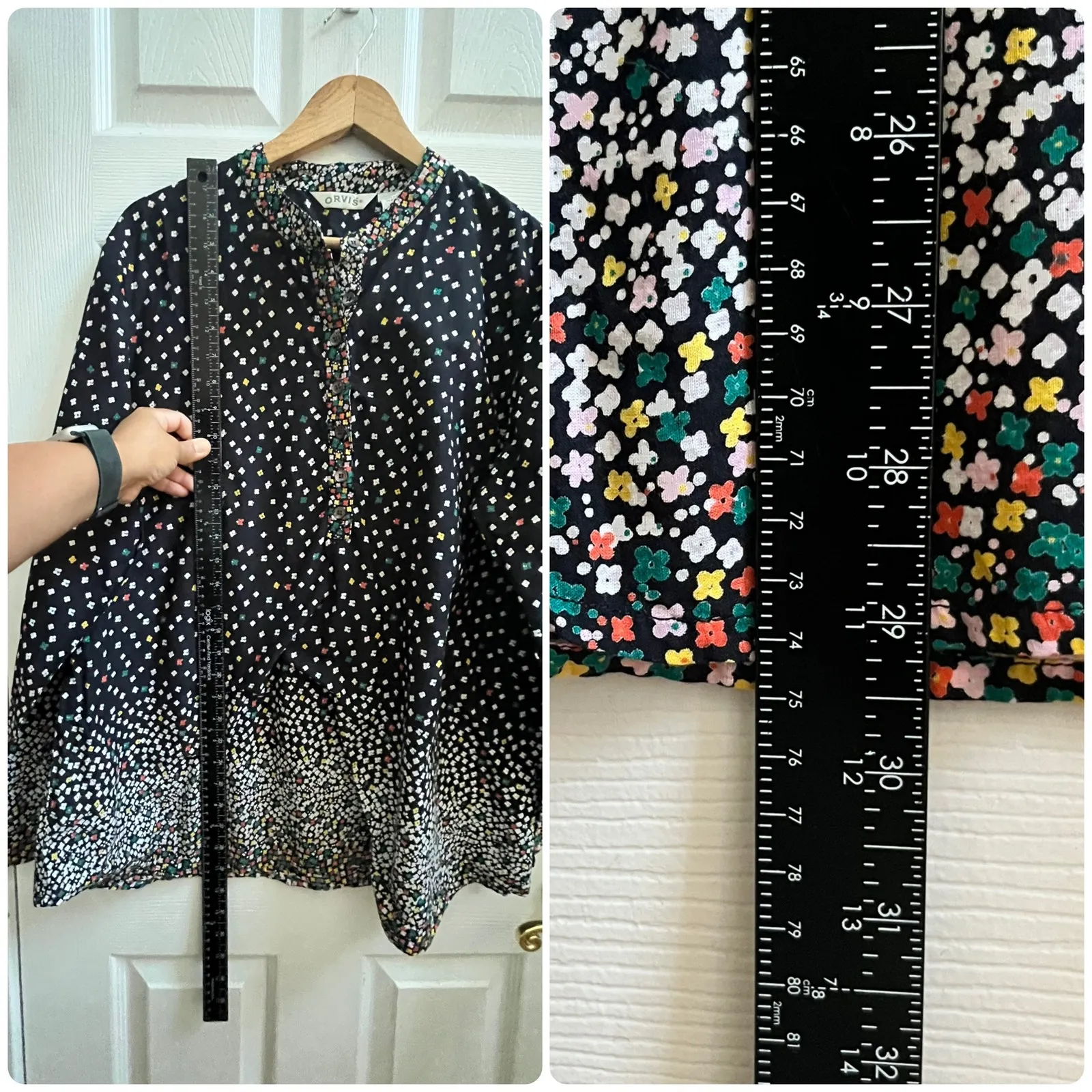 Orvis Multicolored Geometric Print Button Placket Popover Blouse XL Lightweight - Image 9