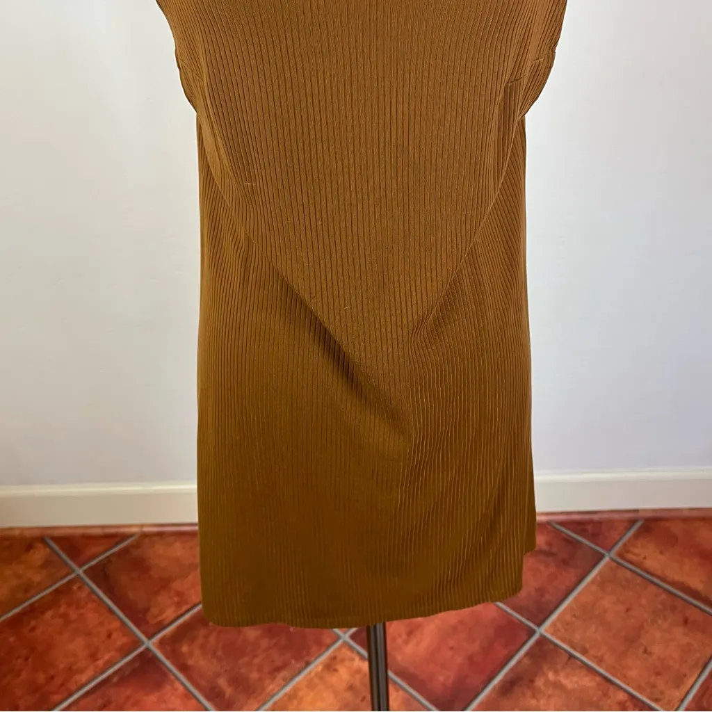 Reformation Brown Ribbed Cowlneck Dress - Image 4