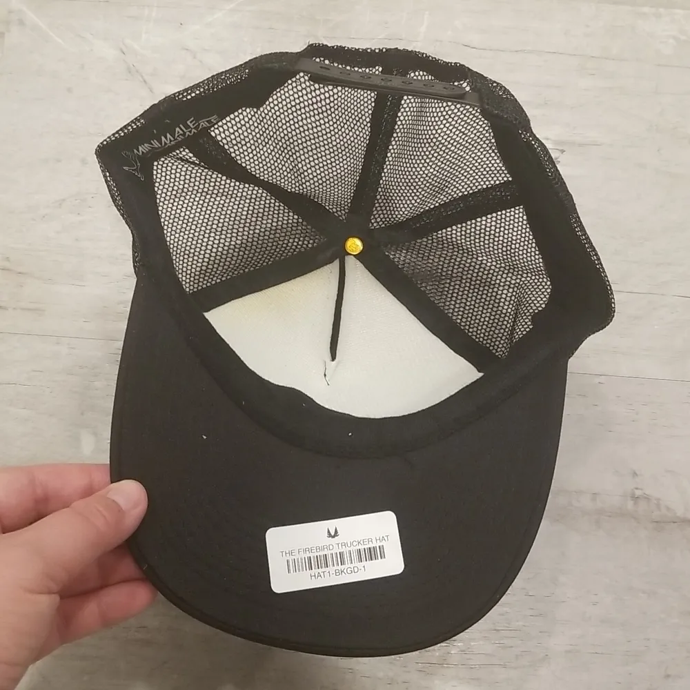 💕MINIMALE ANIMALE💕 The Firebird Mesh Trucker Hat Black/Gold One Size NWT - Image 11