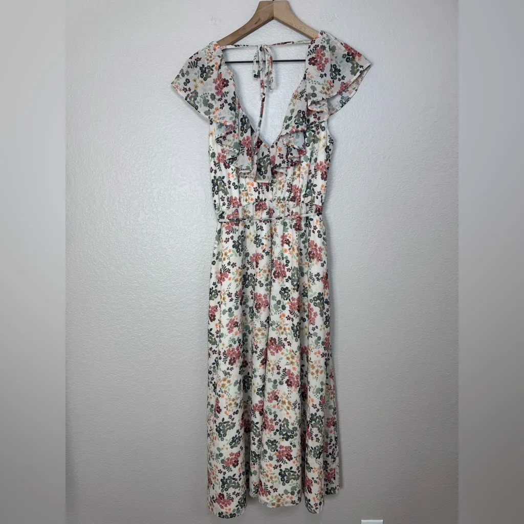 Revolve Tularosa Naya Ruffle Midi Dress in Ivory Floral size Small - Image 12