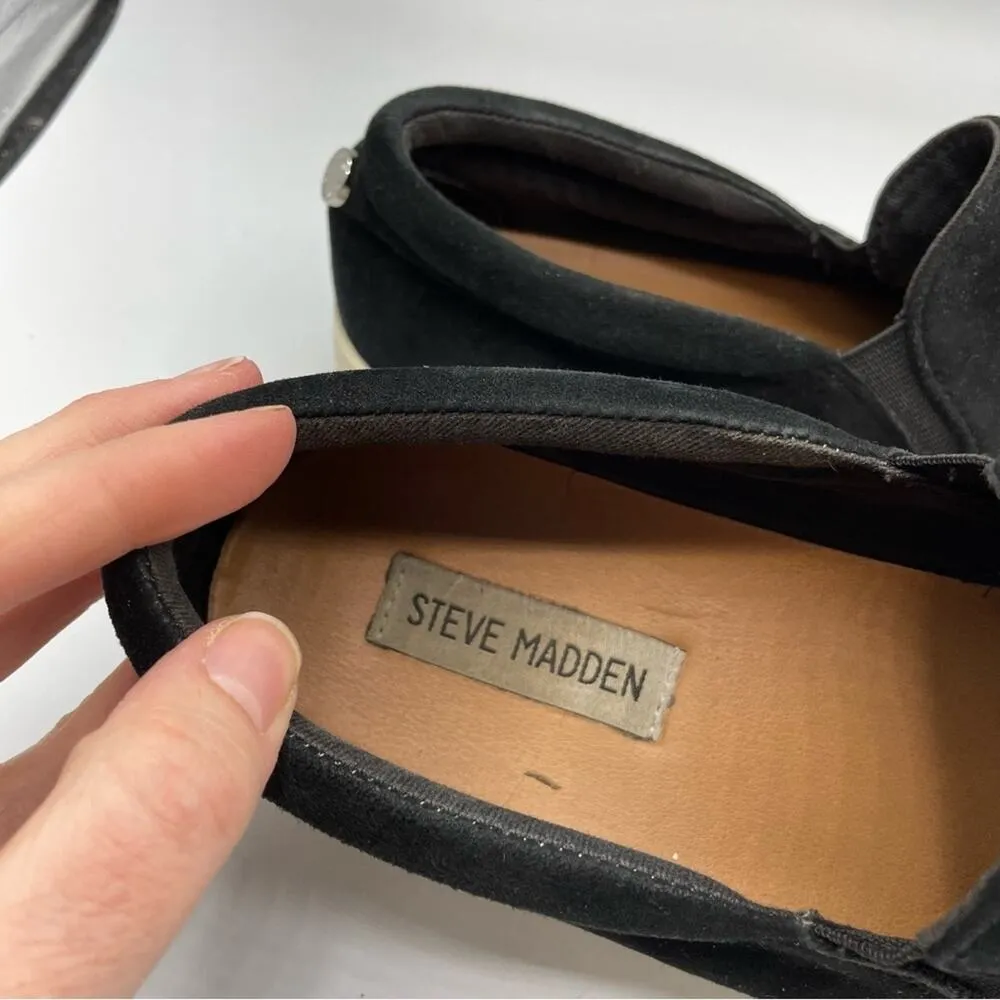 Steve Madden Black Suede Platform Slip On Sneakers Womens 9 Classic Flats Shoes - Image 3