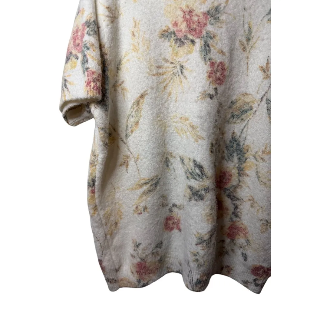 JOIE Womens 2X Sweater Fuzzy Floral Knit Short Sleeve Crew Neck Pullover Casual - Image 3