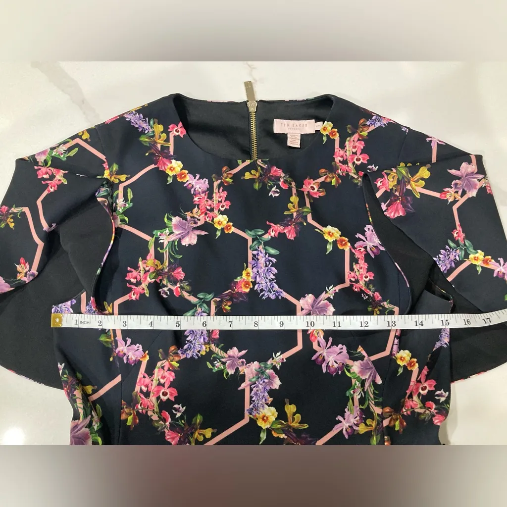 Ted Baker Black Dress with Pink Floral Design Uk 1 (US 4) - Image 5