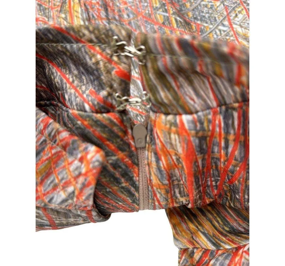 Vtg 70s 80s Skirt Top Set Orange Silver Red Sheer Sleeves Mandarin Collar Size 4 - Image 5