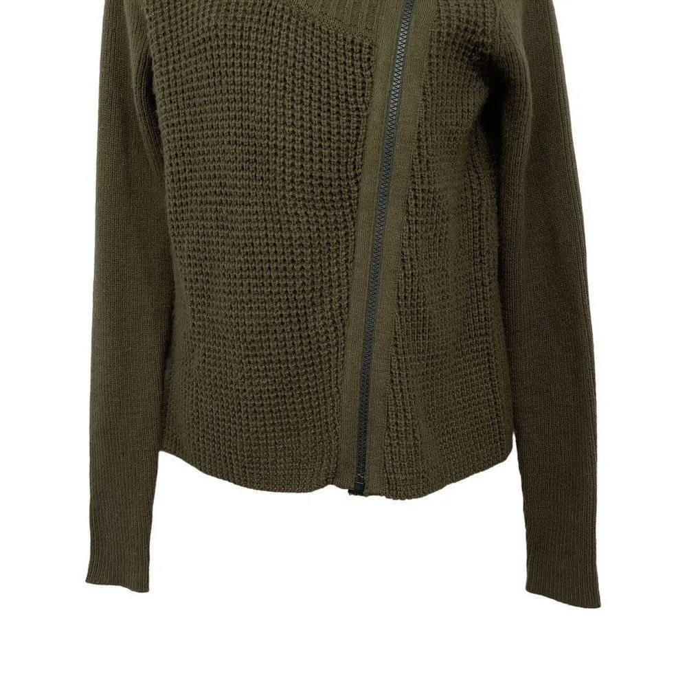 Lole Jazlyn Cardigan Asymmetrical Zip Up Wool Blend Knit Sweater Jacket Green - Image 6