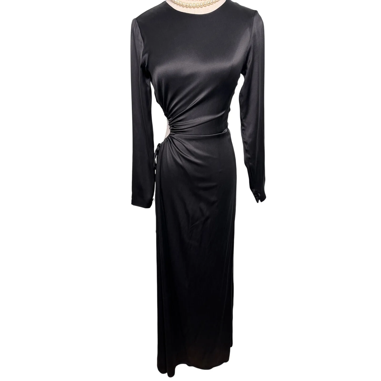 Cynthia Rowley Striking Silk Cut-Out Maxi Dress long sleeve black size 2 - Image 5