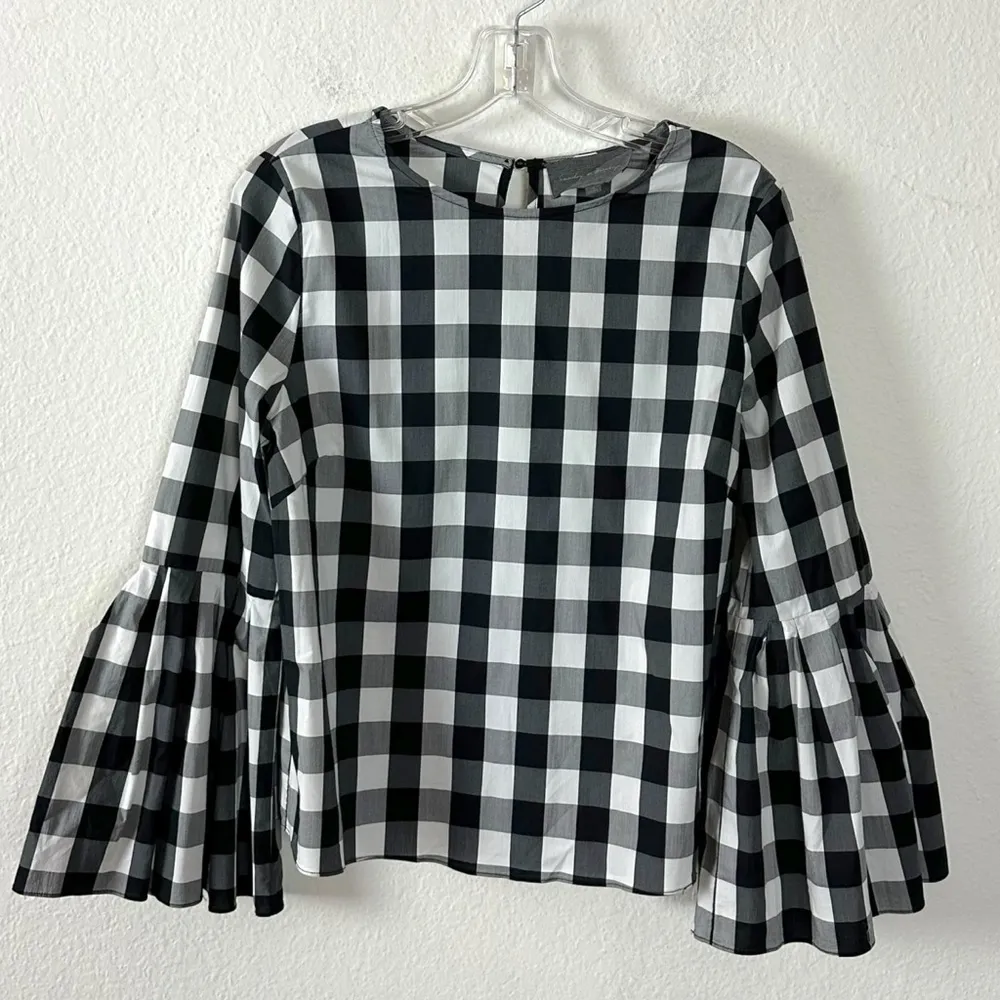 Anthropologie Sunday in Brooklyn Buffalo Plaid Bell Sleeve Top Size Small Preppy - Image 3