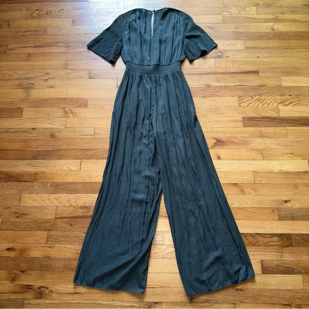 Aritzia Wilfred Illana Green Jumpsuit V-Neck Wide Leg Flutter Sleeves Small - Image 4