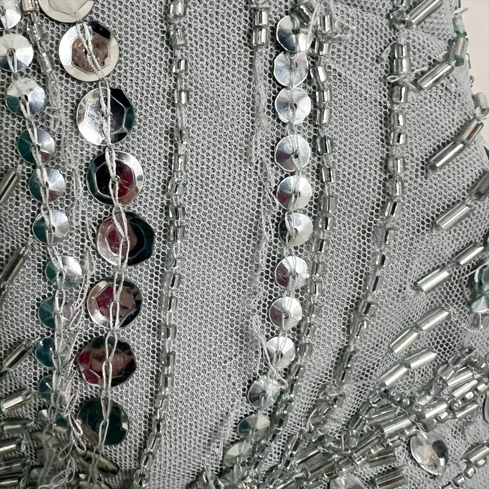 NWT Liv Foster Silver Metallic Beaded Sequin Embellished Mini Dress Size 6 - Image 10