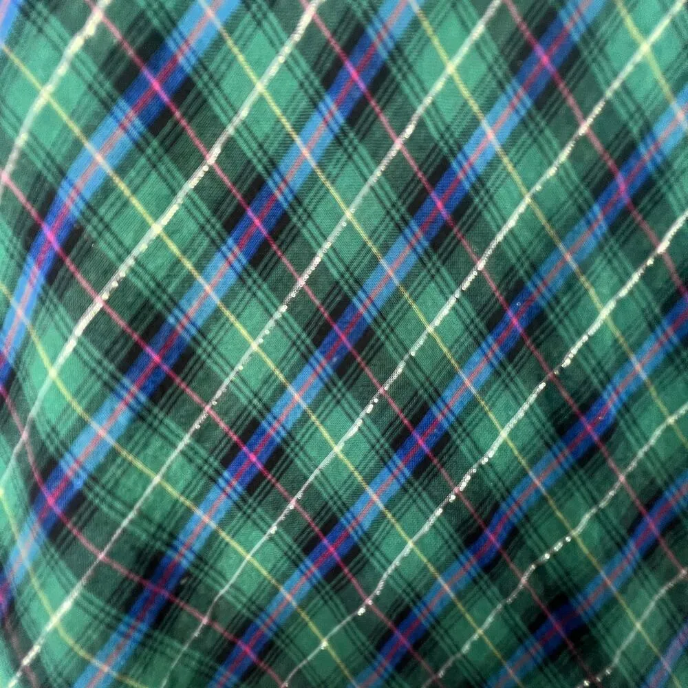 J.Crew Tartan Plaid Metallic Ruffle Neck Blouse Top Green Womens 4 Long Sleeve - Image 5