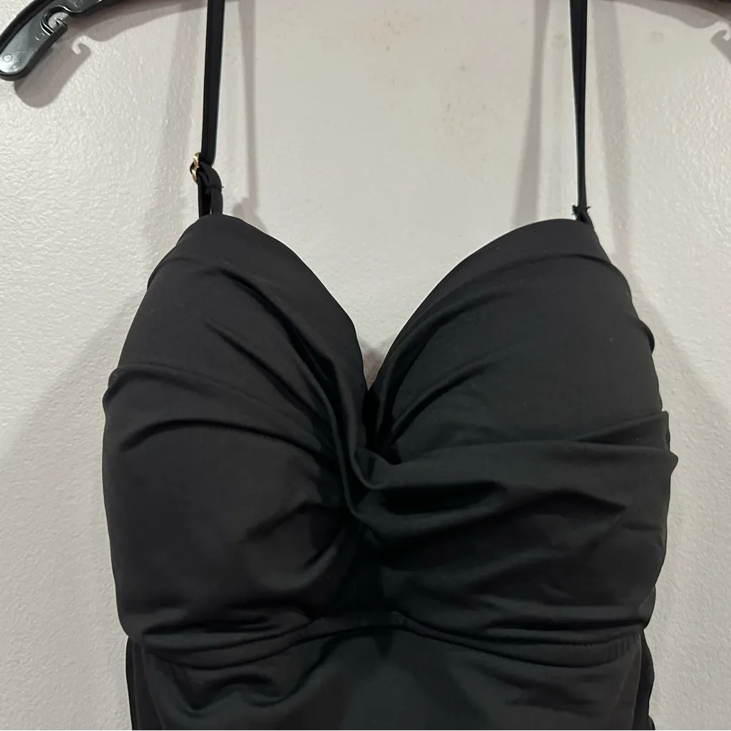 Anne Cole Black One Piece Shirred Ruched Halter Swimsuit US 12 - Image 2