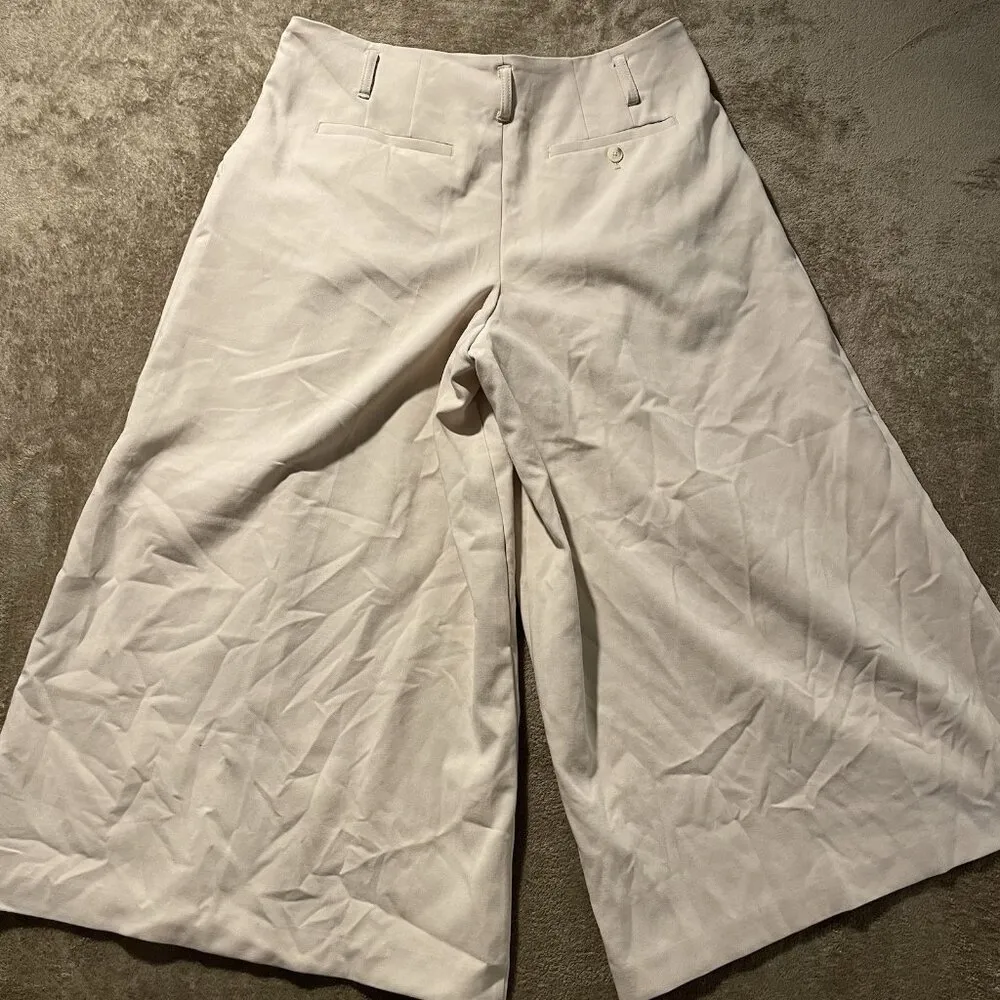 Maeve Anthropologie Pants Womens 10 Super Wide Leg Beige Capri High Rise Modest - Image 3