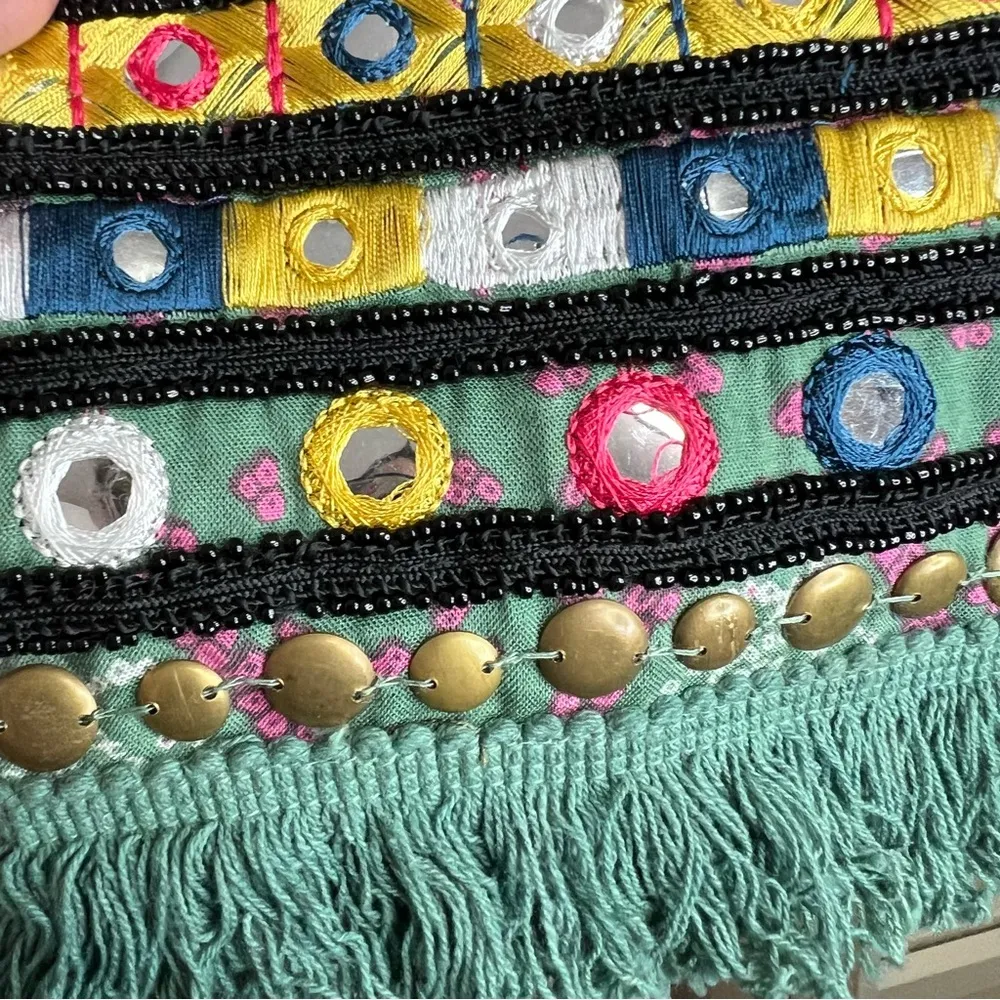 Indigo Moon Patterned Woven Mirror, Embroidery & Bead Detailed Fringe Jacket Pink Size XS - Image 6