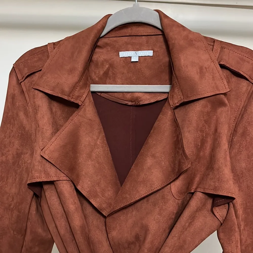 Belted Vegan Suede Belted Trench Coat Size L - Image 3