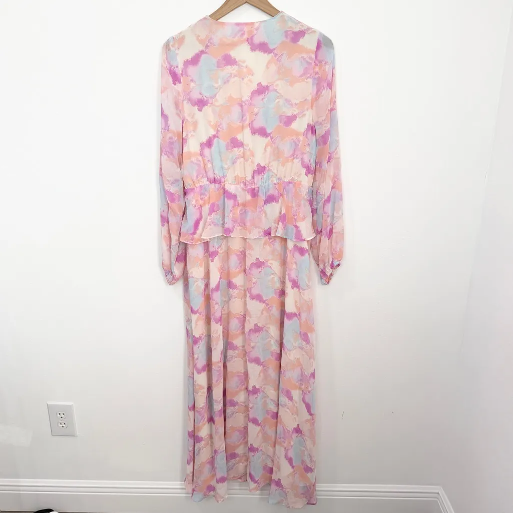 Buddy Love Eden Dazed Maxi Dress Long Sleeve size Large Pink Blue - Image 3