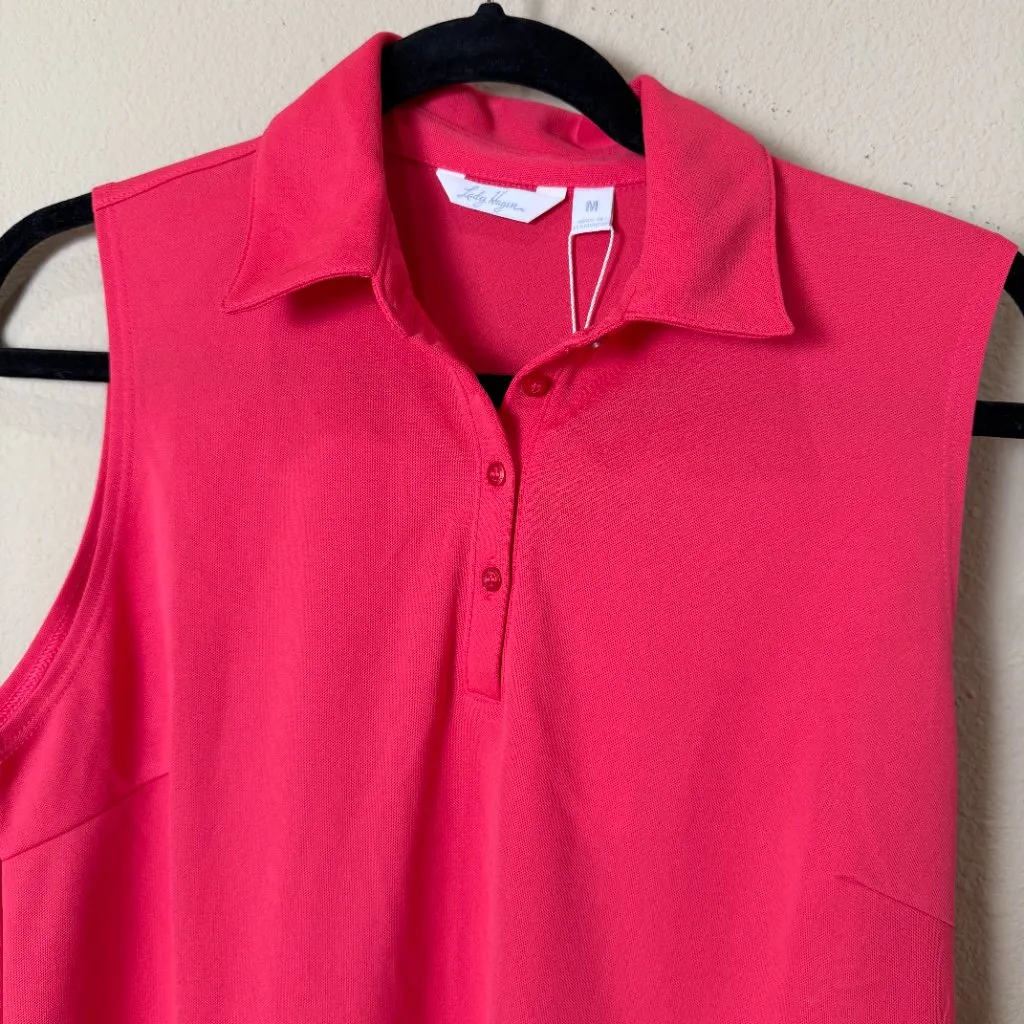 LADY HAGEN New NWT Pique Sleeveless Polo Shirt Size Medium Watermelon Shine - Image 5
