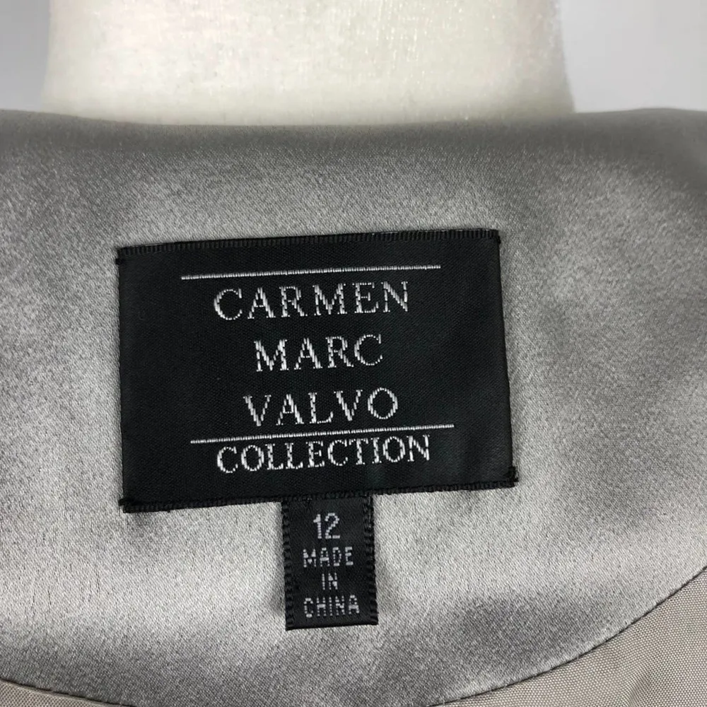 Carmen Marc Valvo Silver Zip Front Shirred Party Cocktail Wedding Jacket Sz 12 - Image 13