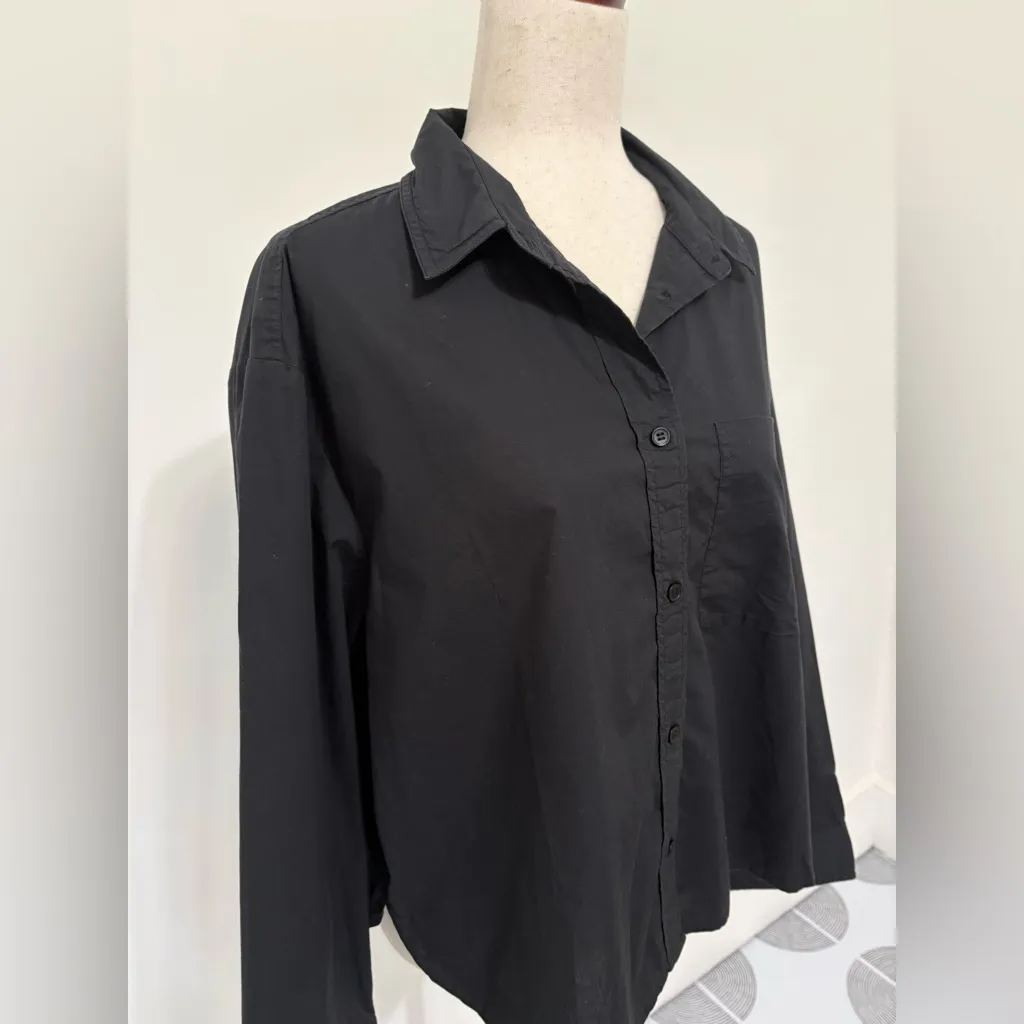 Quince 100% Organic Cotton Poplin Long Sleeve Boyfriend Button Down Shirt Sz L Black Size L - Image 4